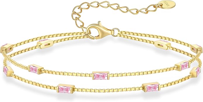 LOUISA SECRET Birthstone Bracelets for Women, 925 Sterling Silver Dainty Simple Women Charm Link Bracelet, Birthday Anniversary Christmas Jewelry Gifts for Women Wife Mom Her