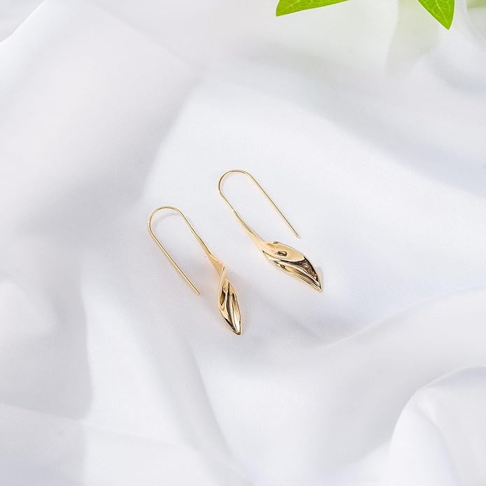 14K Gold Hoop Earrings for Women, Hypoallergenic Spiral Threader Gold Plated Dangle Earrings Fashion Jewelry，Gift for Women
