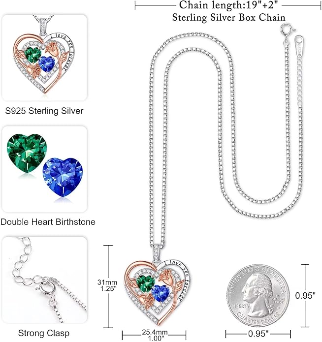 Iefil Mothers Day Gifts for Wife - Sterling Silver Birthstone Necklace Birthday Gifts for Her Wife