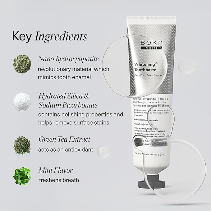 Boka Fluoride Free Toothpaste, Nano Hydroxyapatite Toothpaste, Appropriate for Sensitive Teeth, for Adult, Kids Oral Care - Whitening* Refresh Mint, 4 Fl Oz 3Pk US Manufactured