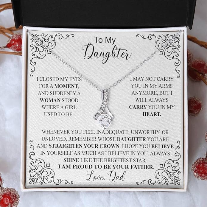 VIRAGIL To My Daughter Gift Necklace From Dad or Mom - Badass Daughter Jewelry With Heartfelt Message & Elegant Box
