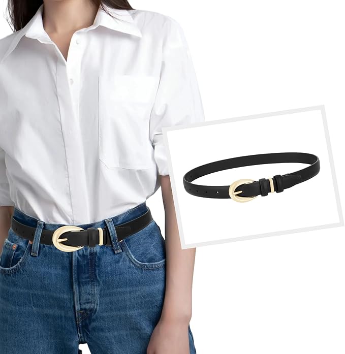 Womens Belts for Jeans Pants Leather Belt Dresses Fashion Gold Buckle Ladies Belt