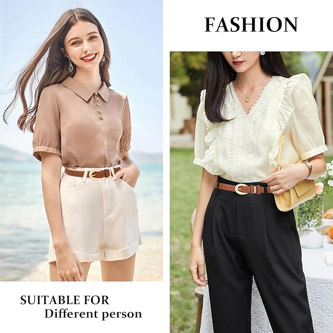 Womens Belts for Jeans Pants Leather Belt Dresses Fashion Gold Buckle Ladies Belt