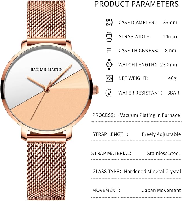 HANNAH MARTIN Watches for Women Waterproof Ladies Analog Quartz Wrist Watches Stainless Steel Band Fashion Dainty Female Watch Luxury Bracelet Diamond