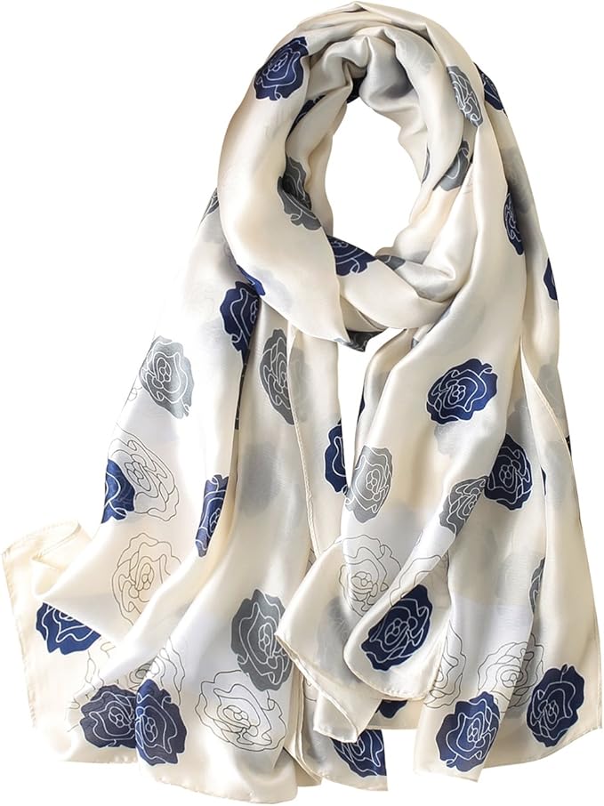 NUWEERIR Womens 100% Large Mulberry Silk Scarf Long Satin Scarf Fashion Lightweight Wraps