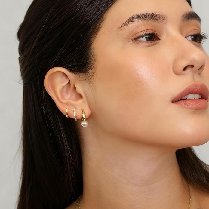 CHESKY Christmas Gifts Pearl Earrings for Women, Dainty 14K Gold Plated/Silver Plated Drop Quality Handpicked AAA+ Freshwater Cultured Round Pearls Dangle Earrings Wedding Jewelry for Women Gifts