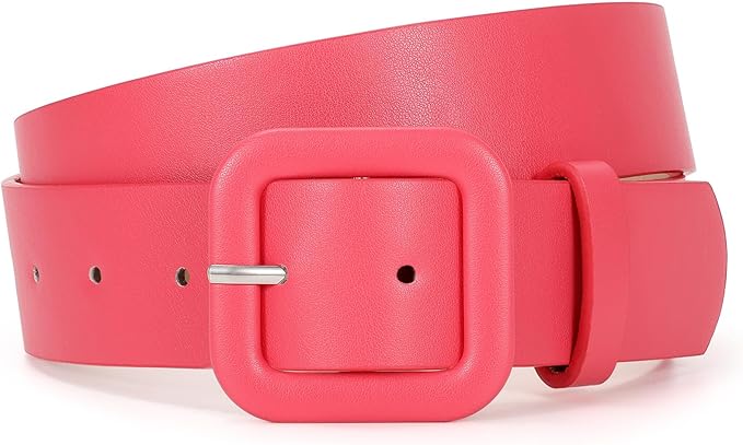 WHIPPY Women Leather Belt Candy Color Fashion Square Buckle Belt Ladies Belt for Jeans Pants Dresses
