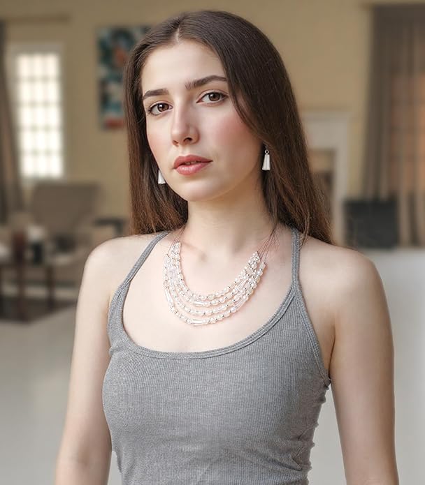 Layered Beaded Statement Necklace Multi Strand Crystal Beads Collar Necklace and Earring Sets for Women Fashion Costume Jewelry Set Gifts for Her