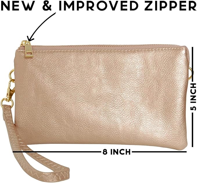 Vegan Leather Wristlet Purse for Women - Small Clutch Purse with Shoulder and Wrist Straps
