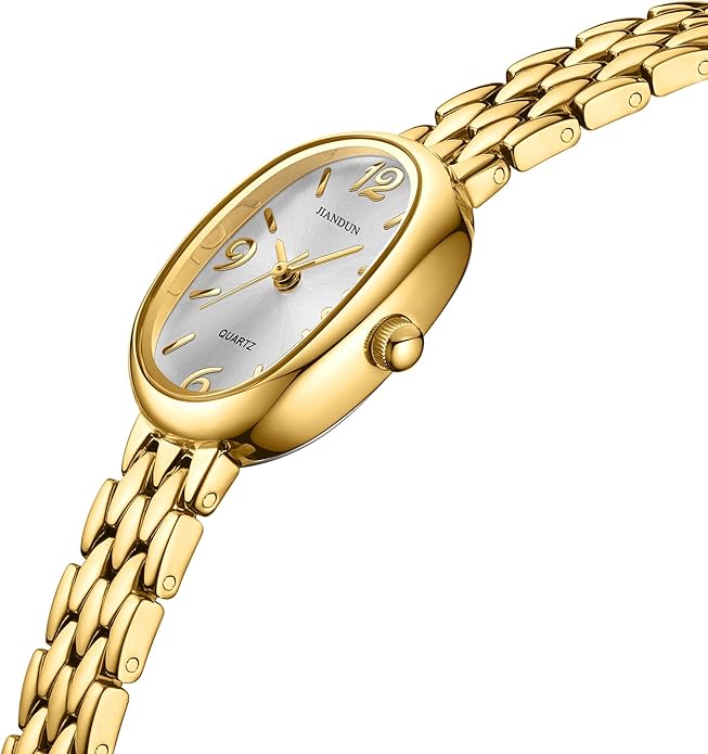 JIANDUN Vintage Small Gold Women’s Watch, Elegant Stainless Steel Bracelet, Water-Resistant with Tools Included