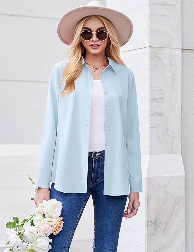 ZEAGOO Button Down Shirt for Women Long Sleeve Blouses Floral Printed Tops Business Casual Work Outfits S-XXL