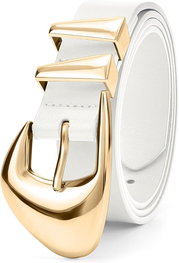 XZQTIVE Women's Leather Belts for Jeans Dress Pants Black Brown Belts for Women Ladies Waist Belts with Gold Buckle