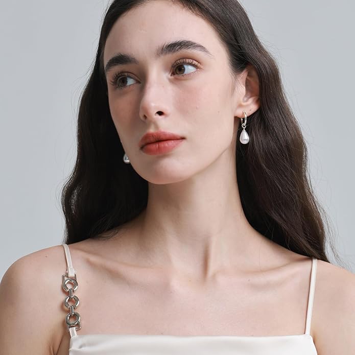 14k Gold Plated Lightweight Pearl Earrings,Trendy Jewelry,Teardrop Hoop Earrings for Women,Pearl Drop Earrings,Elegant Jewelry for Gifts