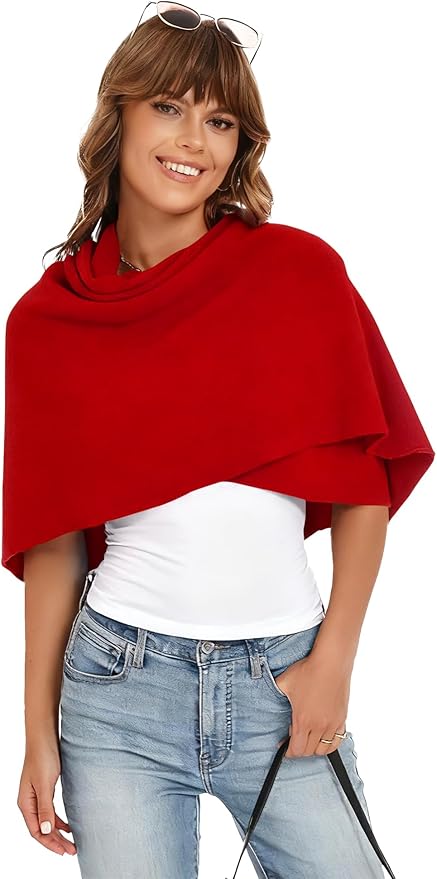 iWoo Women Soft Shawl Wraps kintted Open Front Poncho Sweater for Spring Fall Winter