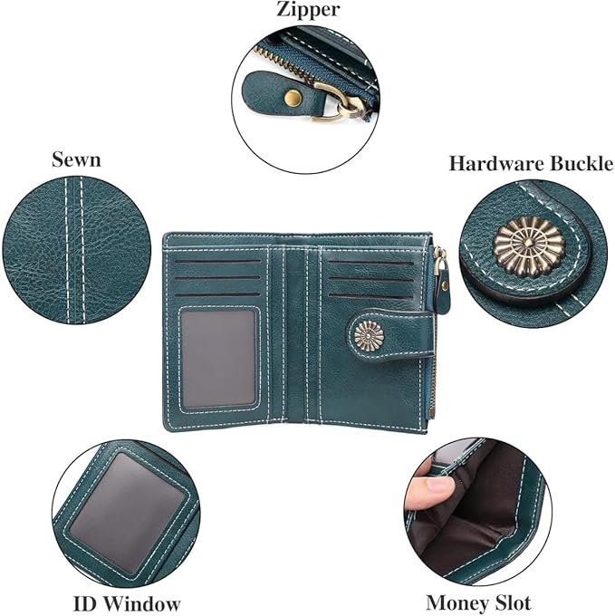 Premium Slim Genuine Leather Bifold Wallet for Women with Advanced RFID Blocking Technology and Zippered Coin Compartment (Blue)