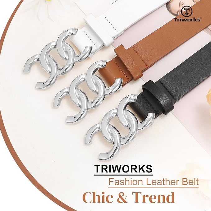 TRIWORKS 3 Pack Women's Belts for Jeans Pants Fashion Waist Belts for Ladies Leather Belts