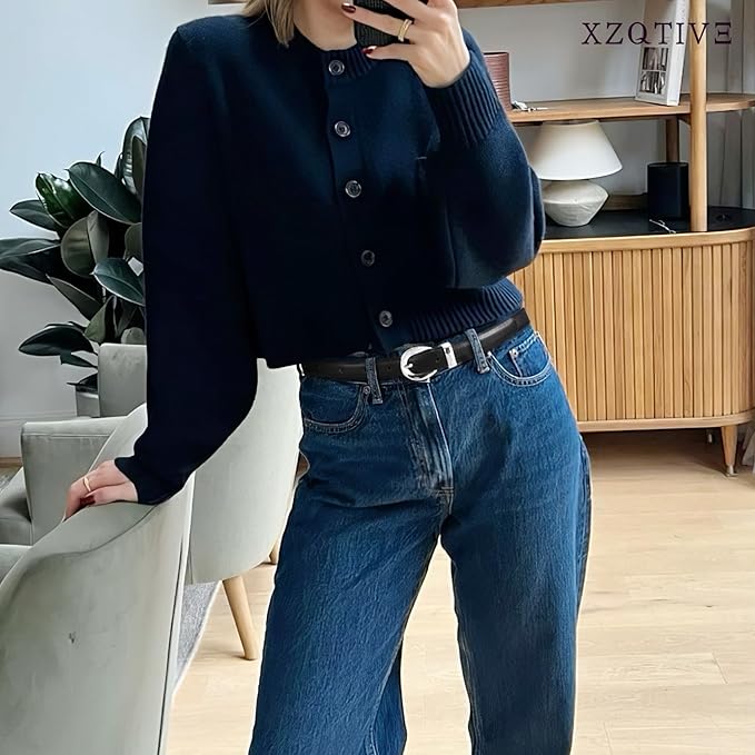 XZQTIVE Women Skinny Leather Belts for Jeans Dress Pants Fashion Ladies Thin Black Waist Belt with Gold Buckle