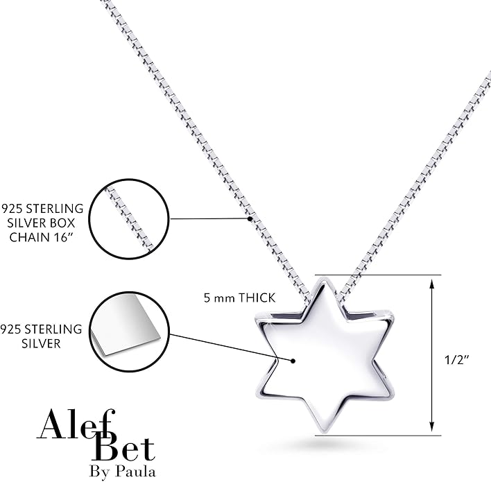 Alef Bet by Paula Solid Sterling Silver Star of David Necklace for Women | Minimalist Magen David Pendant with Hollow Center | Dainty Jewish Faith Jewelry