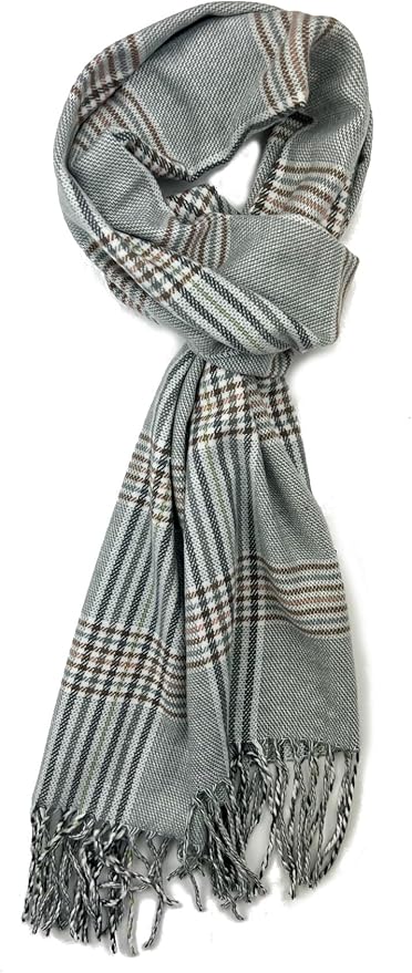 Plum Feathers Plaid Check and Solid Cashmere Feel Winter Scarf, Warm Scarfs, Cold Weather Accessories, Fringe Scarves
