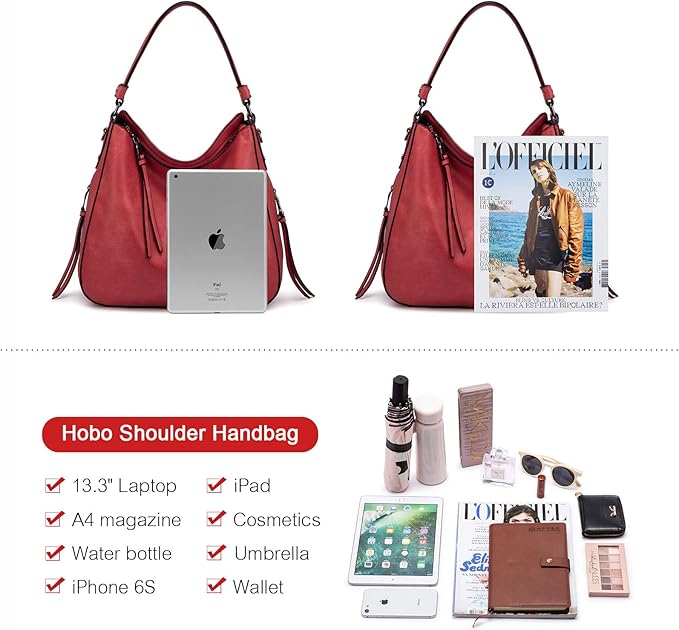 Realer Hobo Crossbody Bags for Women Designer Faux Leather Hobo Handbags Retro Large Size Shoulder Bag Bucket Purse