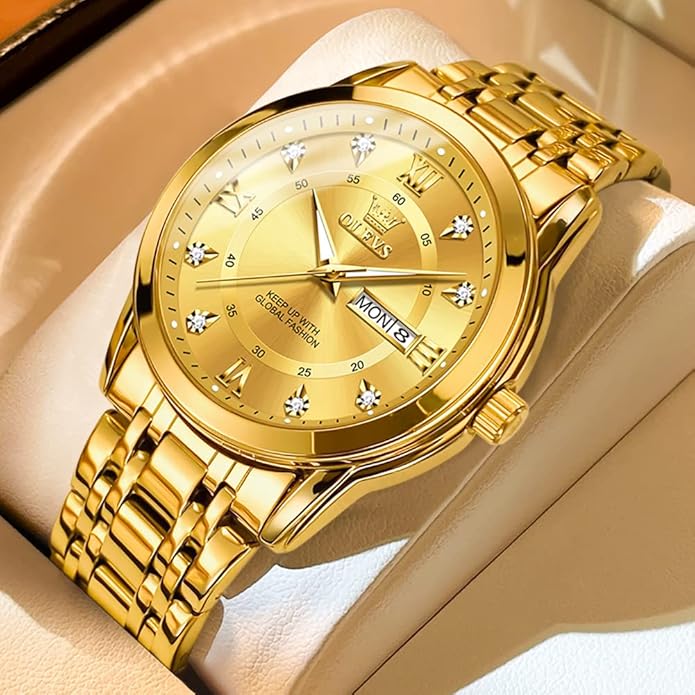 OLEVS Classic Men Watches with Date,Stainless Steel Man Watch with Date, Bussiness Watches for Men,Luminous Quartz Mens Watches Black/White/Blue/Gold, Waterproof Male Watch with Week