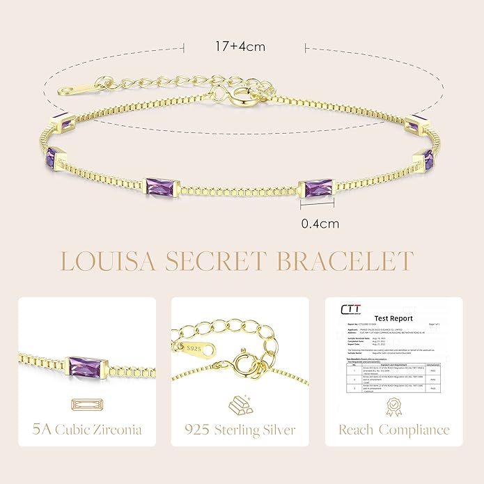 LOUISA SECRET Birthstone Bracelets for Women, 925 Sterling Silver Dainty Simple Women Charm Link Bracelet, Birthday Anniversary Christmas Jewelry Gifts for Women Wife Mom Her