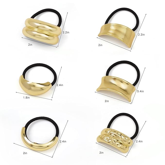 Gold Metal Hair Ties for Women - Cuffs, Accessories, Elastic Bands for Thick and Thin Hair Ponytails