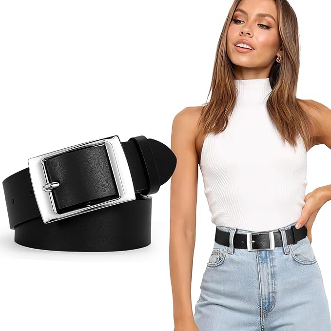 SUOSDEY Fashion Womens Leather Belts,Wide Waist Belt with Pin Buckle for Jeans Pants Dresses,1.5" width