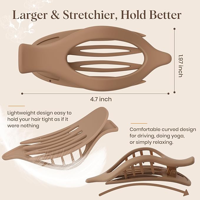 4 PCS Large Flat Hair Clips for Women Girls, French Concord Lay Down Claw Clips for Thick Thin Hair, Comfortable Curved Flat Hair Clips, Matte Non-slip Strong Hold Hair Accessories, Neutral