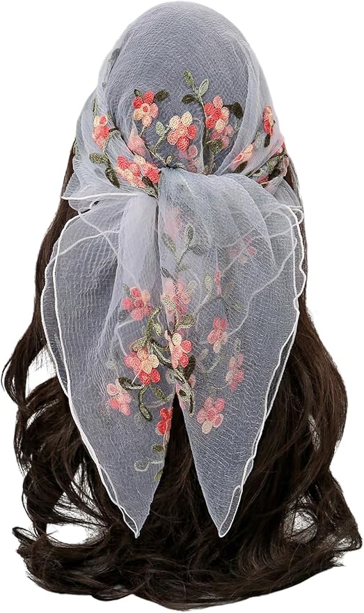 Floerns Women's Flower Embroidery Hair Scarf Headband Sheer Lace Hair Bandana