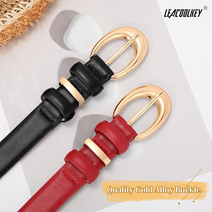 2 Pack Women Leather Belts for Jeans Dress Fashion Ladies Belt with Gold Silver Buckle