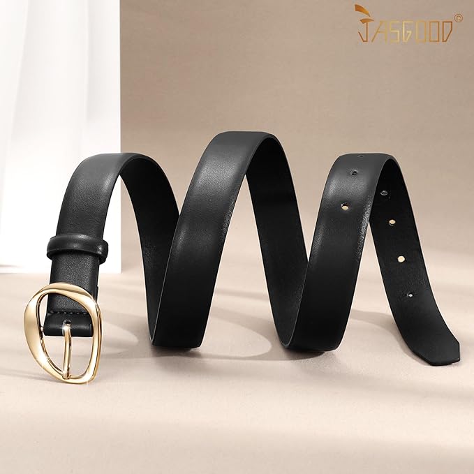 JASGOOD Leather Belts for Women Cute Casual Waist Belt with Gold Buckle Ladies for Jeans Pants Dresses