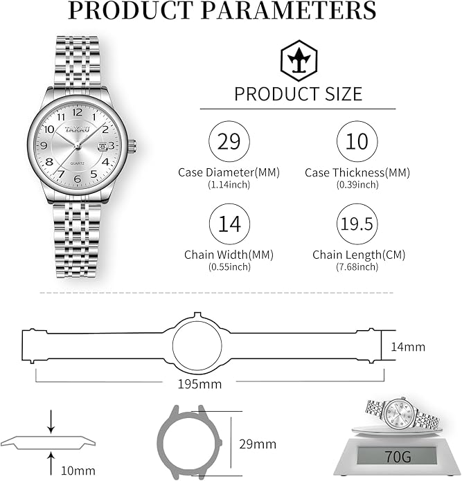 Womens Watch Fashion Dress Waterproof Silver Watches for Women Casual Easy Read Quartz Analog Women's Watch Two Tone Stainless Steel Ladies Watches with Day Date