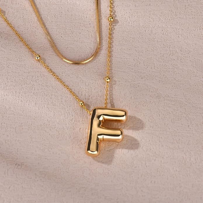 LUCA SMITH Initial Necklaces for Women, Dainty Balloon Bubble Letter, Name Letter Alphabet Pendant Layered Choker Chain Jewelry Gift