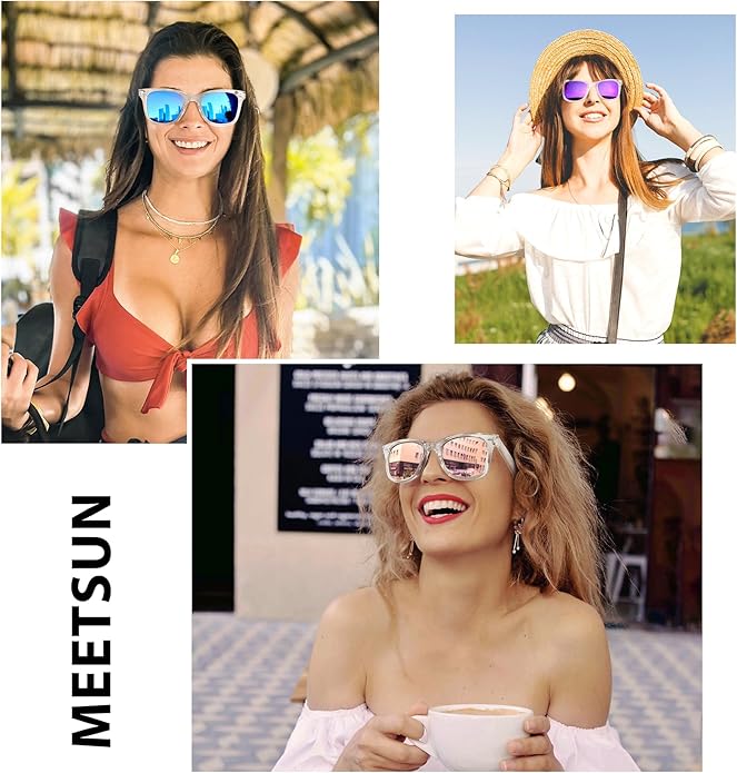 MEETSUN Retro Polarized Sunglasses for Women Men Classic Mirror Lens Driving Trendy Sun Glasses UV Protection (3 Pack)