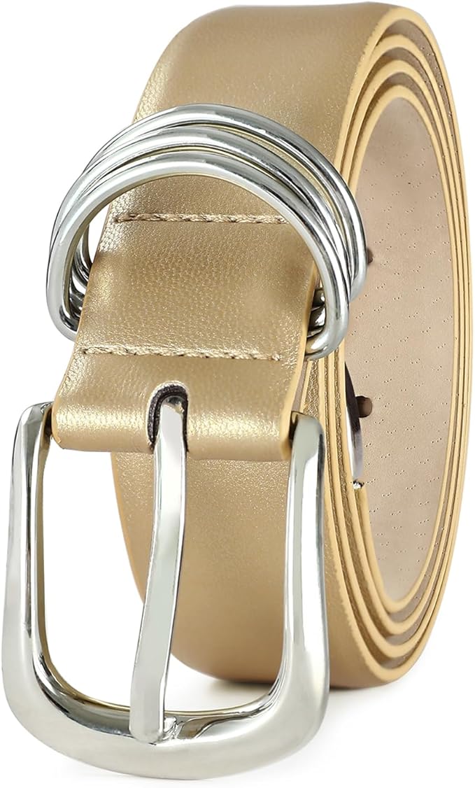 Women's Leather Belts with Gold Buckle Fashion Leather Waist Belt Elegant Ladies Belts for Jeans Dress & Casual Wear