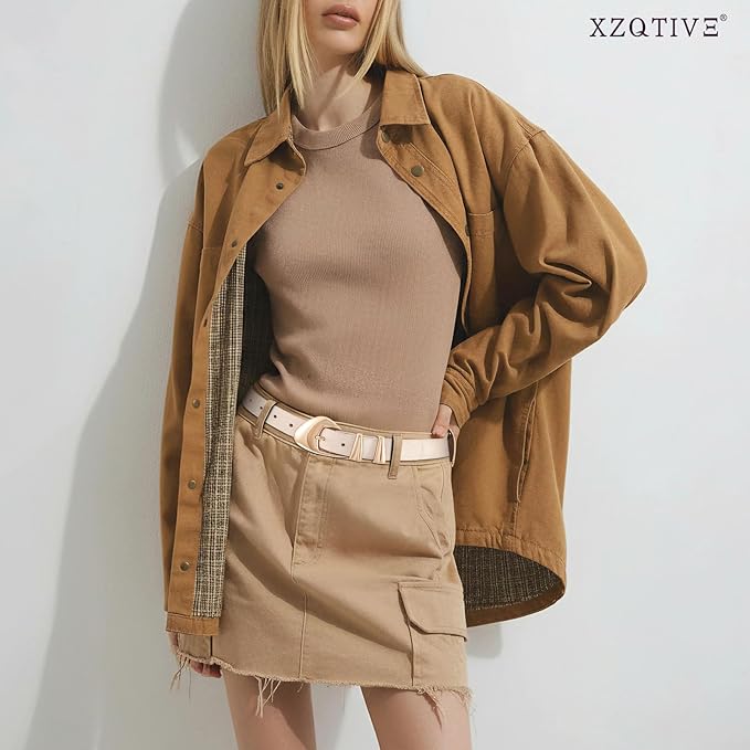 XZQTIVE Women's Leather Belts for Jeans Dress Pants Black Brown Belts for Women Ladies Waist Belts with Gold Buckle