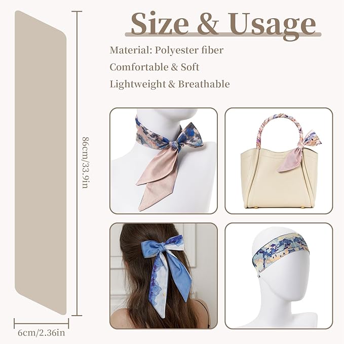 4 Pack Purse Scarf Handbags Skinny Twill Hair Scarves Narrow Neck Scarf Band Women Fashion Accessories Bag Charms