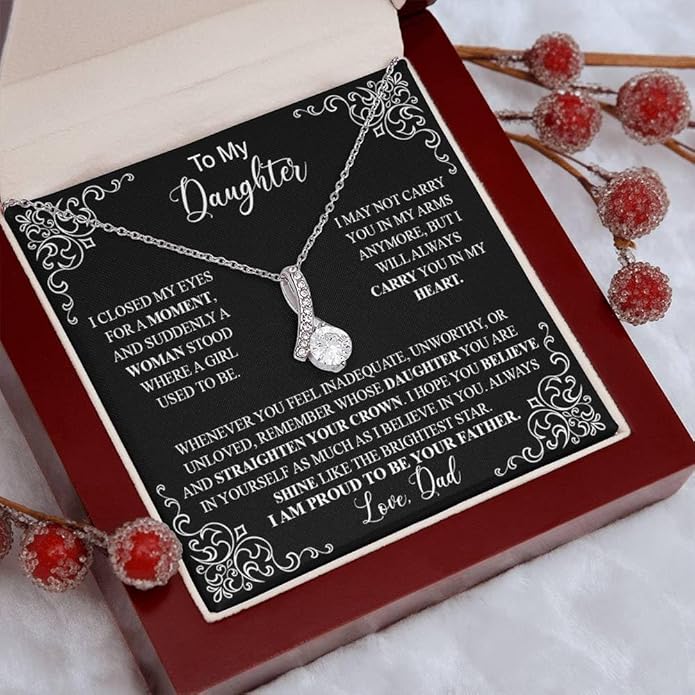 VIRAGIL To My Daughter Gift Necklace From Dad or Mom - Badass Daughter Jewelry With Heartfelt Message & Elegant Box