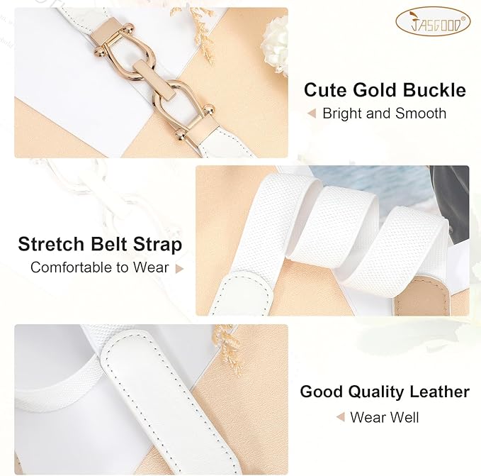 JASGOOD Women Stretchy Waist Belt Retro Elastic Skinny Belt for Ladies with Gold Buckle