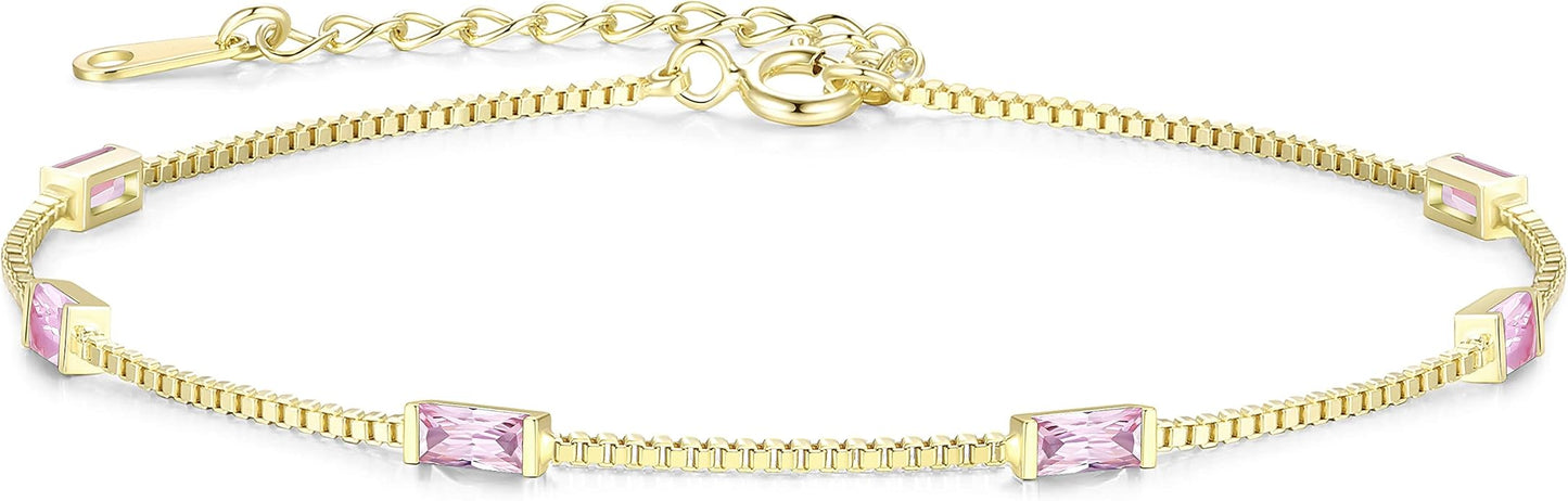 LOUISA SECRET Birthstone Bracelets for Women, 925 Sterling Silver Dainty Simple Women Charm Link Bracelet, Birthday Anniversary Christmas Jewelry Gifts for Women Wife Mom Her