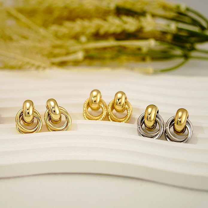 Chunky Small Knot Earrings Gold Silver Geometric Earrings for Women Dainty Gold and Silver Plated Dangle Drop Earrings Hypoallergenic and Lightweight Fashion Trendy Jewelry Gifts