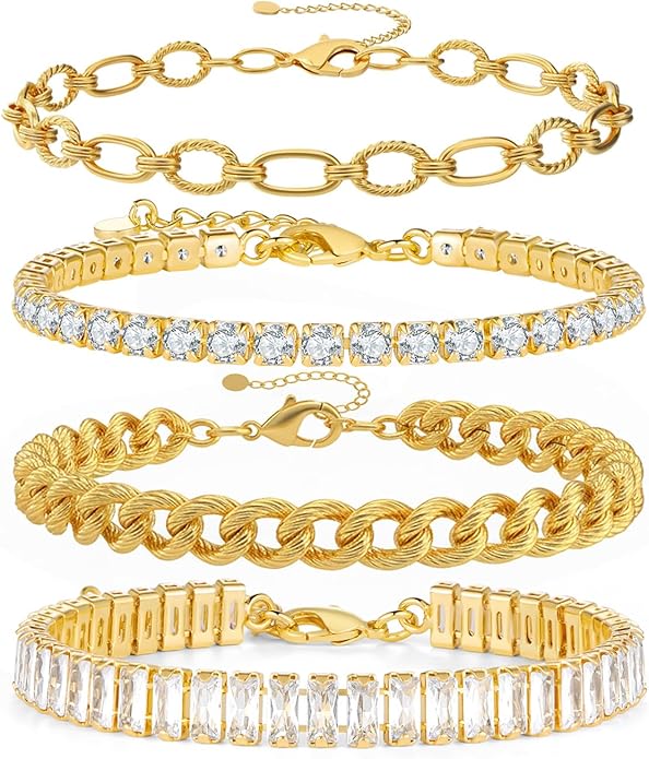 Gold Chain Bracelet Set for Women 14K Gold Plated Bracelets Multi-Layer Stackable Bracelet Dainty Cuban Paperclip Chain Bracelets Pack Jewelry