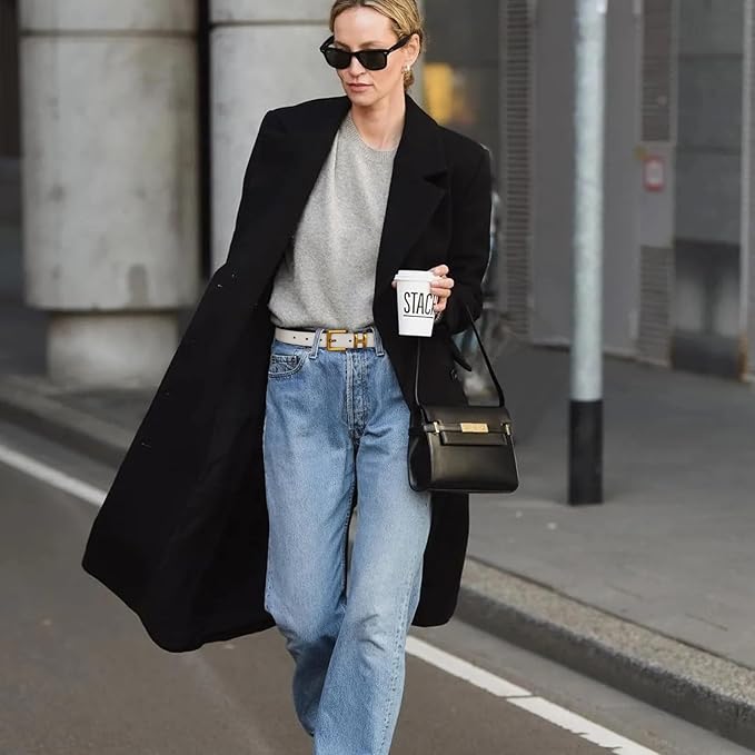 Women's Fashion Classic Metal Buckle Leather Belt with Jeans Dress