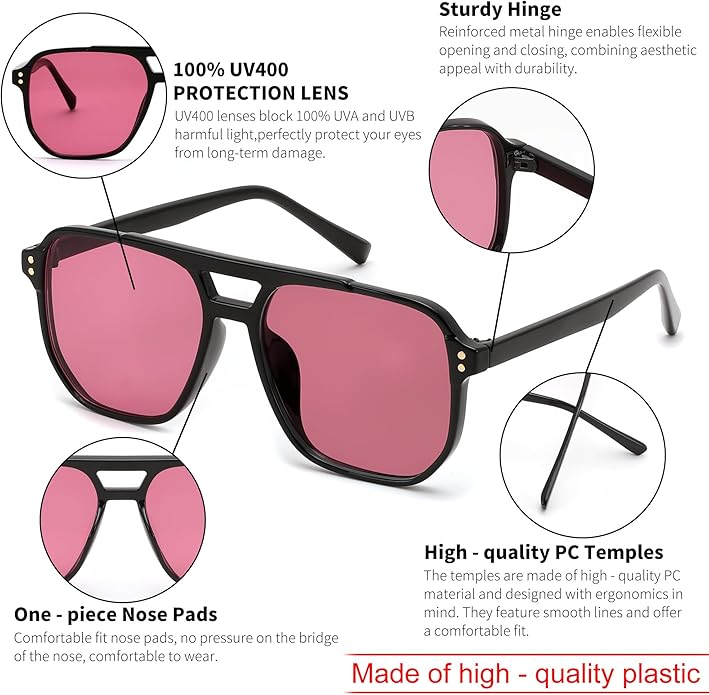 FEISEDY Retro Square Aviator Sunglasses Women Men 70s Vintage Trendy Plastic Frame Sun Glasses B2835