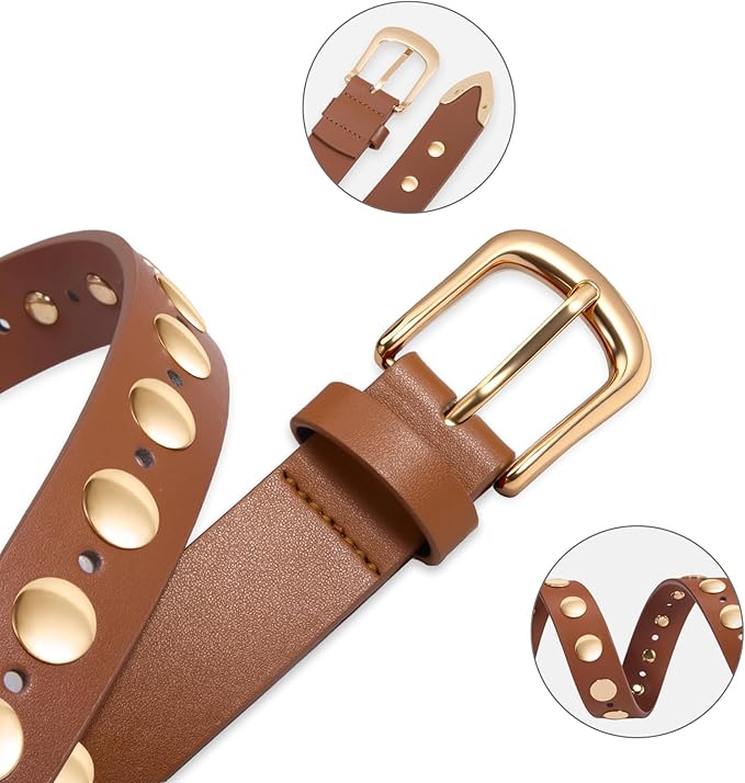 VATAN Women Leather Belt for Jeans Dresses Pants Fashion Ladies Casual Waist Belt with Gold Buckle