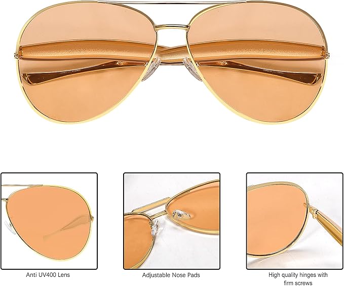 Retro Gold Aviator Sunglasses for Women Men, 2025 Metal Oversized 70s Aviators Sun Glasses