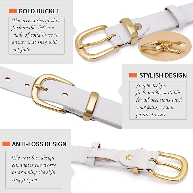 Womens Belts for Jeans 1.1" Width Ladies Belts for Dresses Full Grain Leather Gold Buckle Belt Gift Box