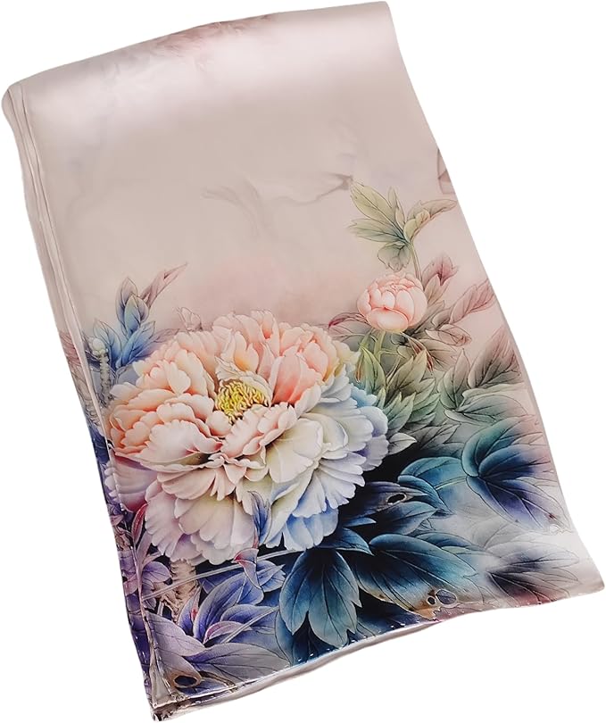 100% Mulberry Silk Scarf for Women Neck Oblong Headscarves Long Floral Print Lightweight Silk Wraps Shawls 67"*20"