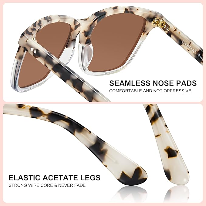 CARFIA Polarized Sunglasses for Women: Acetate, Small/Medium Size, UV400 Anti Glare CA5354